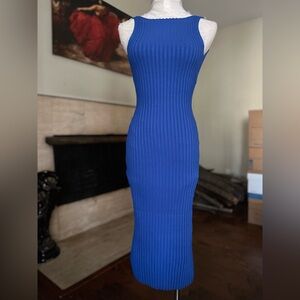 Elegant Blue open back knit Sleeveless Dress